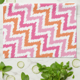 Roze Oranje Zigzag Ikat Pattern Theedoek