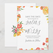 Roze & Oranje Zomer Bloemige Bruiloft Save The Date (Voorkant / Achterkant)