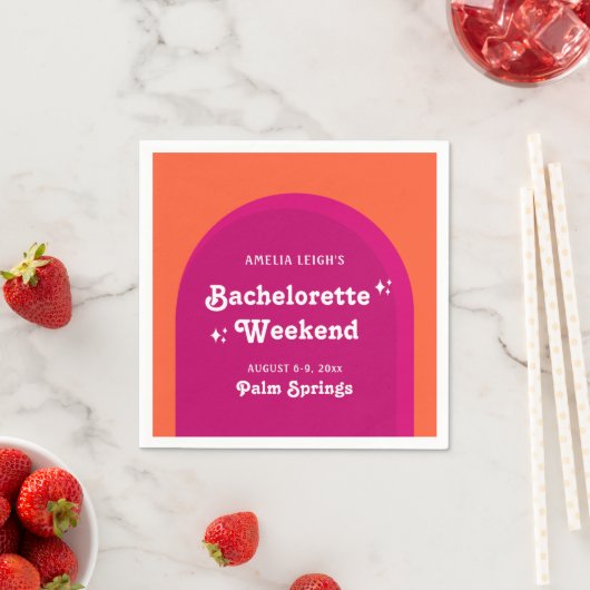 Roze & Oranje Zonsondergang Retro Bachelorette Wee Servet (Insitu)