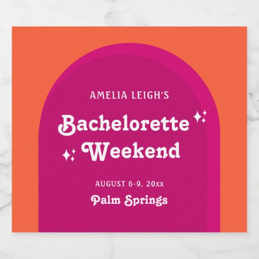 Roze & Oranje Zonsondergang Retro Bachelorette Wee Sparkling Wijnetiket (Enkel label)