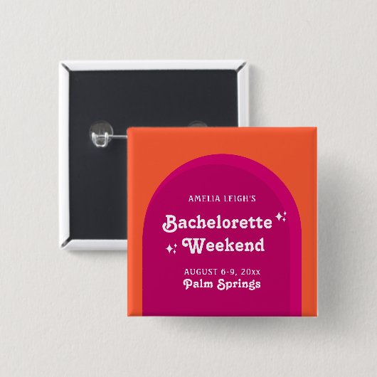 Roze & Oranje Zonsondergang Retro Bachelorette Wee Vierkante Button 5,1 Cm (Voorkant /achterkant)