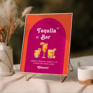Roze & Oranje Zonsondergang Retro Tequila Bar Poster