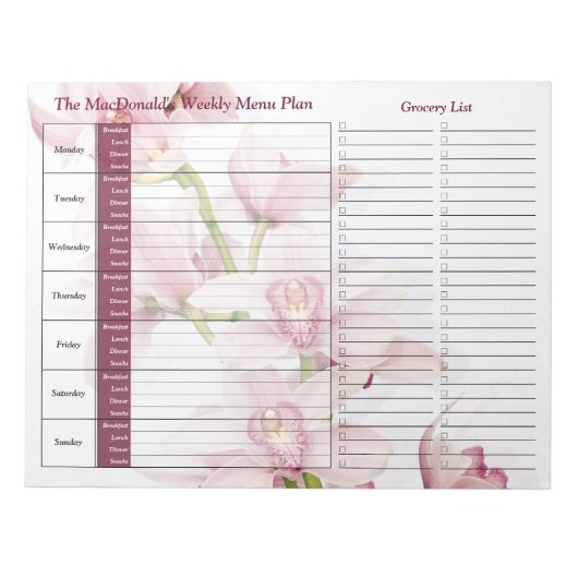Roze orchid Weekly Personalized Meal Planner Notitieblok (Voorkant)
