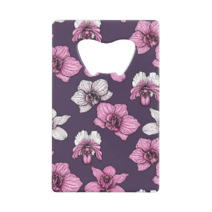 Roze orchidebloemen kredietkaart flessenopener
