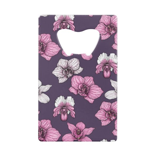Roze orchidebloemen kredietkaart flessenopener (Voorkant)