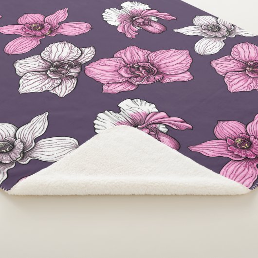 Roze orchidebloemen sherpa deken (3/4)