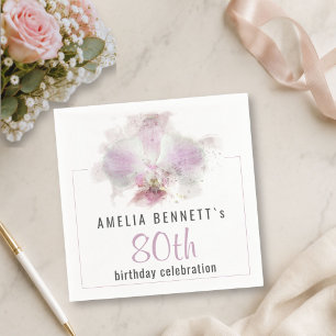 Roze Orchidee Aquarel Bloem 80ste Verjaardagsfeest Servet