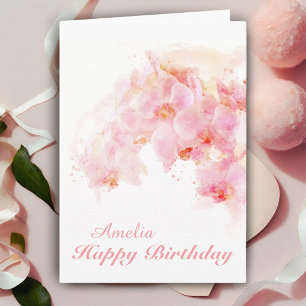Roze Orchidee Aquarel Bloem Verjaardag Kaart