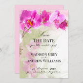 Roze Orchidee Aquarel Spetter Save the Date (Voorkant / Achterkant)