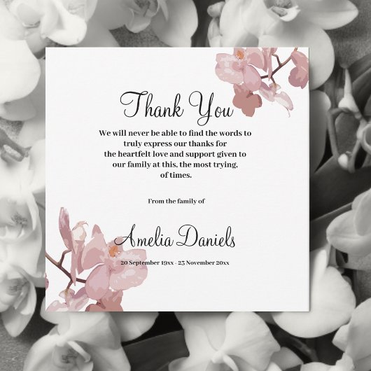 Roze Orchidee begrafenis bedankkaart Kaart