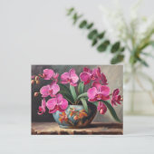 Roze Orchidee Bloem Plant Briefkaart (Staand voorkant)