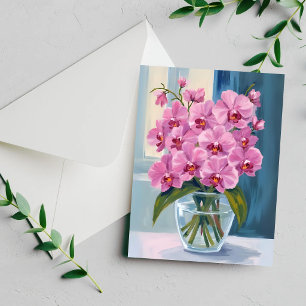 Roze Orchidee Bloemboeket Watercolor Kaart