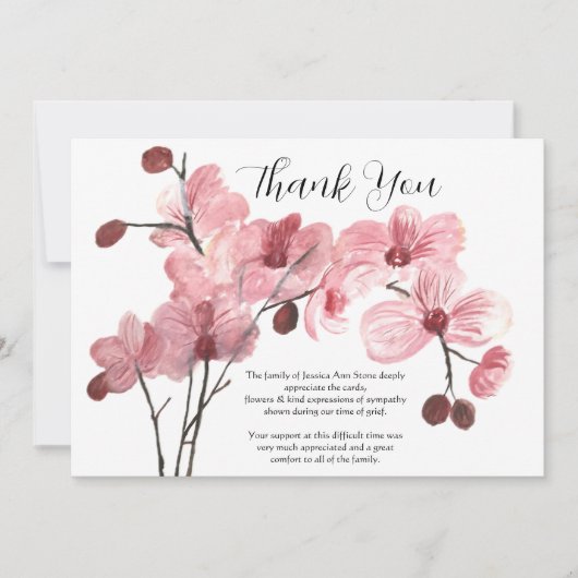 Roze Orchidee Bloemen Begrafenis Dood Dank u Kaart (Voorkant)