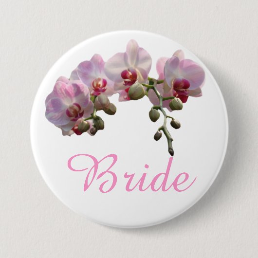 roze orchidee bloemen bruine bruiloft ronde button 7,6 cm (Voorkant)