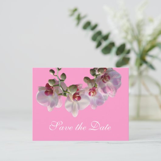  roze orchidee bloemen roze behalve de datum aankondigingskaart (Staand voorkant)