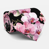 Roze Orchidee Bloemen Stropdas (Opgerold)