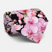 Roze Orchidee Bloemen Stropdas (Opgerold)