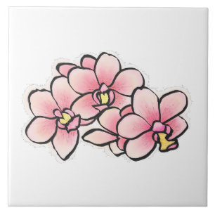 Roze Orchidee Bloemen Waterverf Design Tegeltje