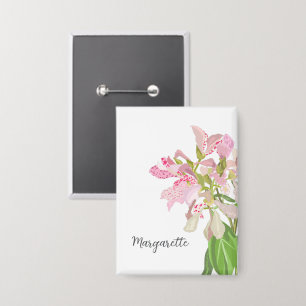 Roze Orchidee Bloemendesign – Elegante Botanische Button