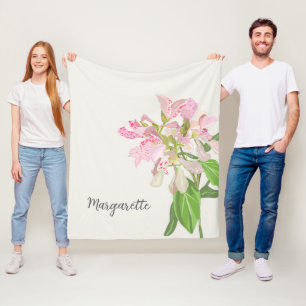 Roze Orchidee Bloemendesign – Elegante Botanische Fleece Deken