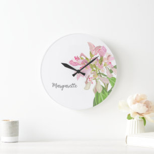 Roze Orchidee Bloemendesign – Elegante Botanische Grote Klok