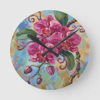 Roze Orchidee Bloemenschildering Ronde Klok