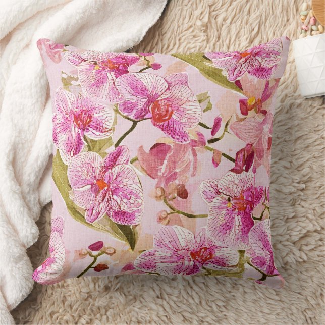 roze orchidee bloempatroon kussen (Deken)