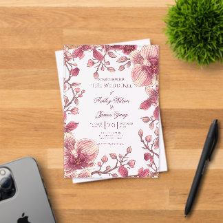 Roze Orchidee Bloemrijke Romantische Trouw Uitnodi Acryl Uitnodigingen