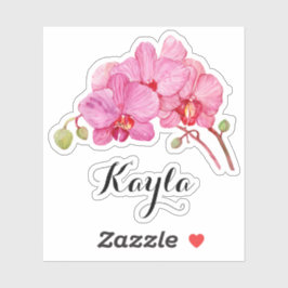 Roze orchidee bloesems met Jouw naam vinyl Sticker