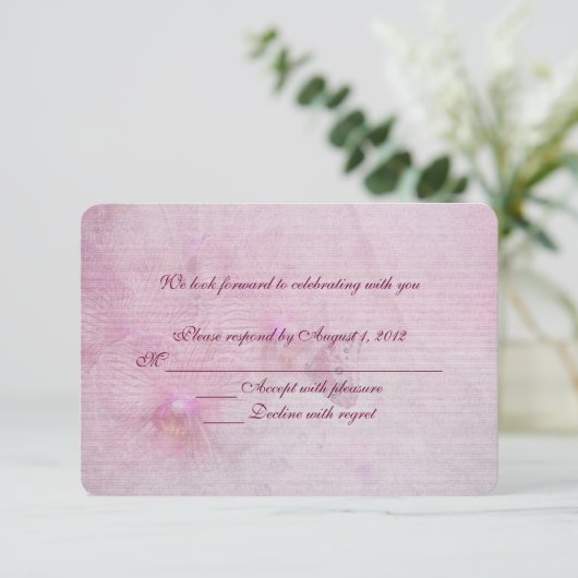 roze orchidee bruiloft RSVP Kaart (Staand voorkant)