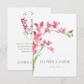 Roze Orchidee Elegante Huwelijk Dankjewel Kaart (Voorkant / Achterkant)