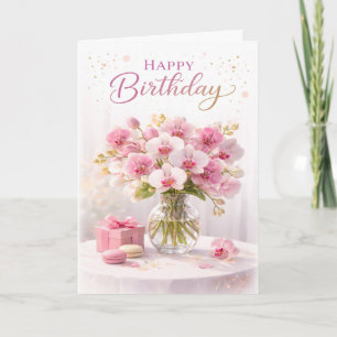 Roze Orchidee Elegante Verjaardag Kaart