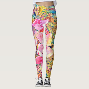 Roze Orchidee en Tropische Palmbladprint L Leggings