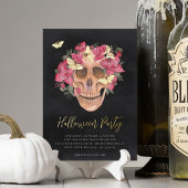Roze orchidee Floral Skull Halloween Party Folie Uitnodiging
