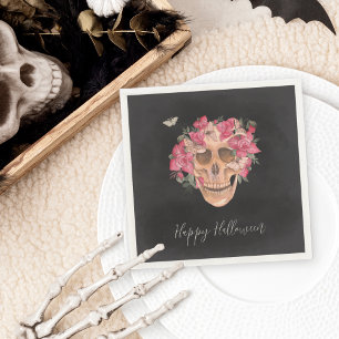 Roze orchidee Floral Skull Halloween Party Servet