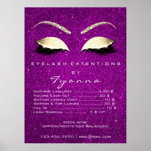 Roze Orchidee Goud Make-up Artiest Lashes Prijslij Poster