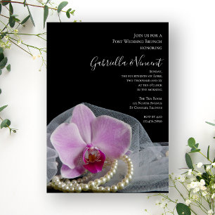 Roze Orchidee Parels op Zwarte Post Bruiloft Brunc Kaart