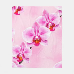 Roze Orchidee Patroon Tropisch Bloemmotief Zachte  Fleece Deken