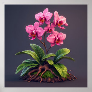 Roze Orchidee Plant Met Groene Bladeren Poster