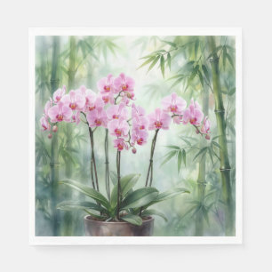 Roze Orchidee Plant Op Bamboe Achtergrond Servet