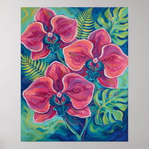 Roze Orchidee Tropische Bloemenkunst Poster