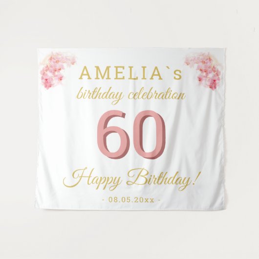 Roze Orchidee Waterverf 60e Verjaardag Achtergrond Wandkleed (Voorkant (horizontaal))