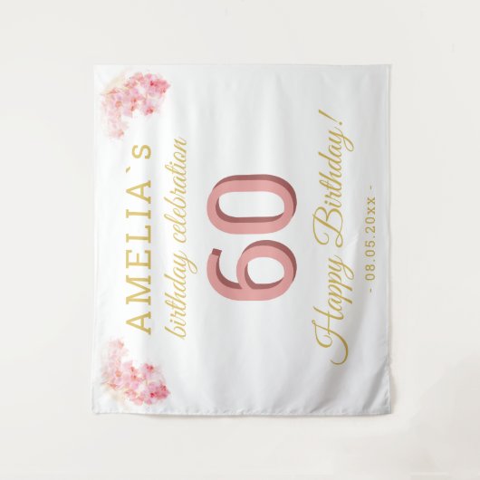 Roze Orchidee Waterverf 60e Verjaardag Achtergrond Wandkleed (Voorkant)