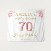 Roze Orchidee Waterverf 70ste Verjaardag Achtergro Wandkleed (Voorkant (horizontaal))