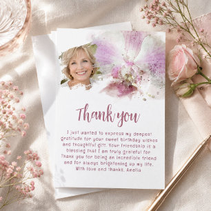 Roze Orchidee Waterverf Bloemige Verjaardagsfeest Bedankkaart