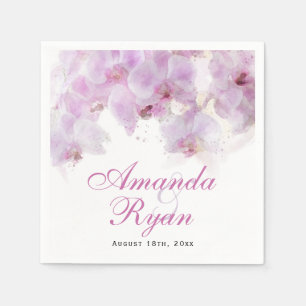 Roze orchidee Waterverf Bloemvezel bruiloft Servet