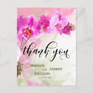 Roze orchidee Waterverf Splash Hartelijk dank Briefkaart