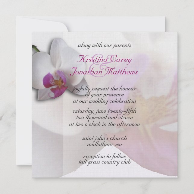 Roze Orchidee Wedding Invitation 5.25x5.25 Kaart (Voorkant)
