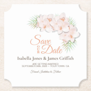 Roze Orchidee Wedding Save the Date Kartonnen Onderzetters