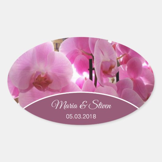 Roze Orchideeën Bloemen Ovale Sticker (Voorkant)
